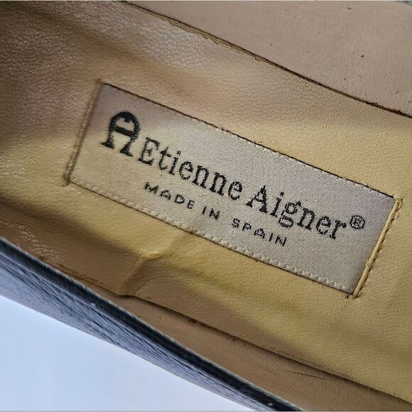 Vintage Etienne Aigner Navy Leather Horse Bit Snip Toe Carrington Loafers 8.5 - Picture 4 of 13